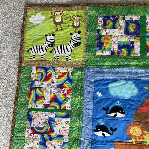 Handmade Quilt Blanket Noah's Arc Animals Colorful Pattern Size 44in x 39in - Picture 7 of 10